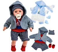 BiBi Doll Baby Boy Doll Clothes Set, 18" (45cm) - Pack of 2 Nautical Outfits Including Sailboat Shorts Set & Polka Dot Romper - Role Play Toys & Accessories for Girls & Boys, 18 Months+