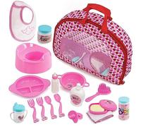 BiBi Doll Baby Doll Accessories Playset 18 Pcs with Carry Storage Bag - Includes Care & Feeding Set, Bottles, Dummy, Potty, Bib, Brush - Portable Nurturing Pretend Play Toy for Girls & Boys Aged 3+