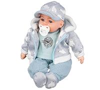 BiBi Doll Baby Doll Boy with Soft Body - 18’’ Lifelike, Grey Luxury Outfit - Includes Dummy & Baby Sounds, Realistic Toy for Girls & Boys Age 18 Months+