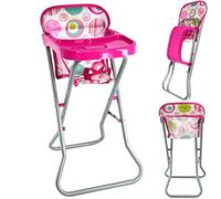BiBi Doll Baby Doll High Chair - Pink Foldable Highchair with Metal Frame, Attached Feeding Table - Role Play Accessories & Toys for Girls & Boys Aged 3+
