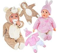 BiBi Doll Baby Doll & Reborn Clothes Set, 20" (50cm) - Pack of 2 Animal Outfits Including Brown Bear Jumpsuit & Pink Bunny Set - Role Play Toys & Accessories for Girls & Boys, 18 Months+