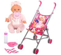 Bibi Baby Doll Set With Pushchair & Feeding Accessories - Stroller, Milk Magic Bottle, Dummy, Accessories