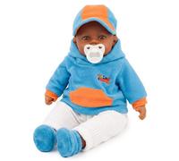 Bibi Doll Black Baby Doll Boy 18-Inch Ethnic, Soft Body, Sounds & Dummy - Leo Bibi Doll Toy