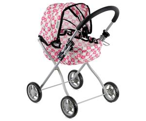 BiBi Doll Classic Baby Doll Pram In Pink - My First Dolls Pushchair Dolls Pram Foam Handle Foldable Design Metal Baby Doll Accessories