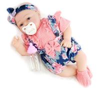 Bibi Doll Reborn Baby Girl “Sweet Pea” 17-Inch - Realistic Newborn Doll with Vinyl Head, Cloth Body, Dummy, Bottle, Birth Certificate & Removable Outfit - Lifelike Dolls for Girls
