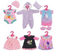 Bibi Doll - Set of 6 Dolls Clothes Outfits for 12 to 16 Inch New Born Baby Dolls - Rompers Pink Dress Bathrobe (Design 1)