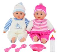 Bibi Doll Twin Baby Dolls with Feeding Set & Magic Bottle, 13 Inch Huggable Newborn Dolls with Soundbox Featuring 16 Sounds, Pink & Blue Outfits, Role Play Toy for Boys and Girls, 18 Months+