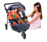 BiBi Doll Twin Dolls Blue Pram Double Baby Doll Stroller 3 Wheel Foldable Pushchair Buggy