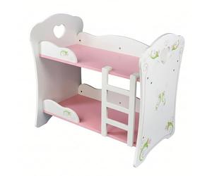 BiBi Doll Wooden Bunk Bed for Baby Dolls - White & Pink Double Cot Toy with Removable Ladder - Reborn Accessories for Nursery Role Play, Girls & Boys Aged 3+