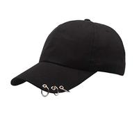 bibididi Unisex Korean Harajuku Baseball Cap With Metal Rings Hip Hop Adjustable Dad Hat,Three-Ring Baseball Cap,Black, 58-60cm(22.83-23.62in)