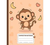 BibiPi Cute Monkey Composition Notebook - 110 Wide-Ruled Pages for Writing, School Notes & Journaling: Animal-Themed Notebook for Students, Teachers & Animal Lovers - 7.5x9.25", Matte Cover
