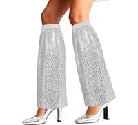 BIBITI 1 Pair Abba Costume Women's Leg Warmers Silver Glitter, Disco Ball Costume Disco Sequin Boots, Carnival Metallic Silver Hippie Boots 70s Outfit Trousers Leg Warmers Glitter for Fancy Dress