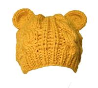 BIBITIME Anniversary Mother's Day Women’s Cute Bear Ear Knitted Beanie - Warm Winter Hat with Adorable Animal Design, Soft Acrylic Yarn, One Size Fits Most (Yellow)