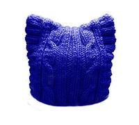 BIBITIME Handmade Knit Pussycat Hat Women's March Parade Cap Cat Ears Beanie, Adult-Blue, One Size