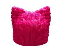 BIBITIME Handmade Knit Pussycat Hat Women's March Parade Cap Cat Ears Beanie, Adult-Rose, One Size