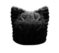 BIBITIME Handmade Knit Pussycat Hat Women's March Parade Cap Cat Ears Beanie - Black - One Size
