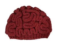 BIBITIME Unisex Handmade Knitted Brain Beanie Cap Halloween Hat Anniversary Mother's Day (Made to fit Average Adult, Wine Red)