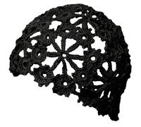 BIBITIME Women Lace Crochet Beanie Hat Handmade Knitted Cutout Floral Skull Cap, Black, L
