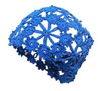 BIBITIME Women Lace Crochet Beanie Hat Handmade Knitted Cutout Floral Skull Cap, Blue, L