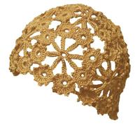 BIBITIME Women Lace Crochet Beanie Hat Handmade Knitted Cutout Floral Skull Cap, Champagne, L