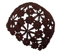 BIBITIME Women Lace Crochet Beanie Hat Handmade Knitted Cutout Floral Skull Cap, Coffee, L