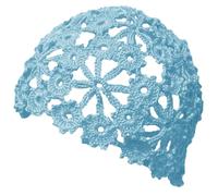 BIBITIME Women Lace Crochet Beanie Hat Handmade Knitted Cutout Floral Skull Cap, Light Blue, L