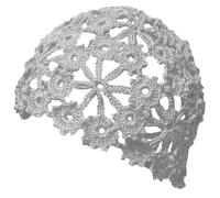 BIBITIME Women Lace Crochet Beanie Hat Handmade Knitted Cutout Floral Skull Cap, Light Grey, L