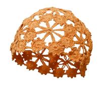 BIBITIME Women Lace Crochet Beanie Hat Handmade Knitted Cutout Floral Skull Cap, Orange, L