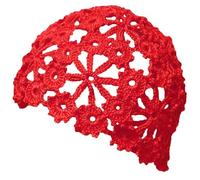BIBITIME Women Lace Crochet Beanie Hat Handmade Knitted Cutout Floral Skull Cap, Red, L