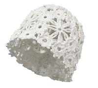 BIBITIME Women Lace Crochet Beanie Hat Handmade Knitted Cutout Floral Skull Cap, White, L