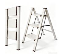 BIBKOKE 3 Step Ladder Foldable for Adults Stepping Stool Heavy Duty | Closet Aluminium Three Portable Wide Metal Indoor & Outdoor
