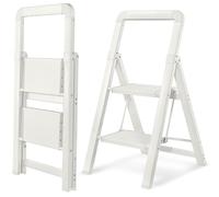BIBKOKE Step Ladder 2-Step White Finish Aluminum Folding Step Ladders,Anti-Slip Max 330 lbs