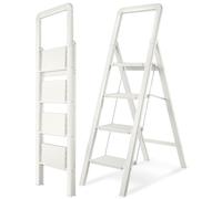 BIBKOKE Step Ladder 4-Step White Finish Aluminum Folding Step Ladders,Anti-Slip Max 330 lbs