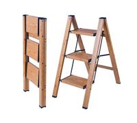 BIBKOKE Step Ladder Folding 3 Step Ladders Woodgrain Finish Aluminum,Tripod Anti-Slip for Home & Kitchen Office 330 lbs