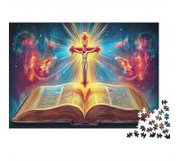 Bible And Cross 1000 Piece Jigsaw Puzzle Set for Young Adults Sturdy Recycled Cardboard Cross Bible Light Art Home Decor Wall Art Mental Puzzle Game 70x50cm/1000pcs