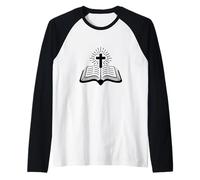 Bible and Cross Men and Women Christian Bible Studies Raglan Baseball Tee