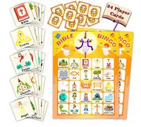Bible Bingo Game for Kids and Adults - Christian Sunday Church Activity - 24 Card Sets for Family, Open Day, Vacation School Decorations, Easter Gifts, Holiday Party Favors Supplies