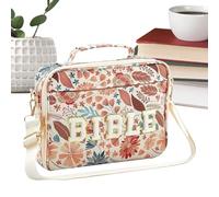 Bible Case, Adjustable Shoulder Bag in Chenille Letter Tote Protector | Flower Bible Study Bag with Handle | for Women Teachers Travel School Home University Work