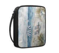 Bible Case Blue Beige Beach Book Pouch Protective Carrying Book Case Canvas Polyester with Handle and Zippered Women Men for Standard Size Bible Cover 27.5x22.5x5.5 cm
