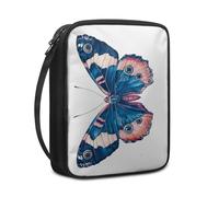 Bible Case Elegant Butterfly Blue Book Pouch Protective Carrying Book Case Canvas Polyester with Handle and Zippered Women Men for Standard Size Bible Cover 27.5x22.5x5.5 cm