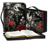 Bible Case for Women with Handle and Zipper, Premium PU Leather Bible Cover, 11.2 x 8 x 2.2 Inch Water-Resistant Christian Gift Bible Cover for Standard Size Bibles, Gothic Dance of Death