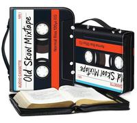 Bible Case for Women with Handle and Zipper, Premium PU Leather Bible Cover, 11.2 x 8 x 2.2 Inch Water-Resistant Christian Gift Bible Cover for Standard Size Bibles, Nostalgic Cassette