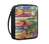 Bible Case Leaf Green Flower Book Pouch Protective Carrying Book Case Canvas Polyester with Handle and Zippered Women Men for Standard Size Bible Cover 27.5x22.5x5.5 cm