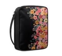 Bible Case Orange Red Flowers Book Pouch Protective Carrying Book Case Canvas Polyester with Handle and Zippered Women Men for Standard Size Bible Cover 27.5x22.5x5.5 cm