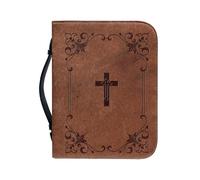 Bible Case, PU Vintage Cover, Zippered Protective Holder, Water Resistant Carrying Bag, Handle, Church, Travel, Study, Gift, Religious Accessory