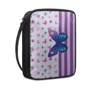 Bible Case Purple Butterfly Floral Book Pouch Protective Carrying Book Case Canvas Polyester with Handle and Zippered Women Men for Standard Size Bible Cover 27.5x22.5x5.5 cm
