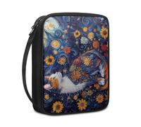 Bible Case Sunflower Blue Cat Book Pouch Protective Carrying Book Case Canvas Polyester with Handle and Zippered Women Men for Standard Size Bible Cover 27.5x22.5x5.5 cm