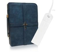 Bible Case , Vibrant & Inspiring Bible Cover , with Romans 8:31 Bookmark , Blue Bible Cover Case for Women or Men , Elegant Bible Bag , Scripture Bible Case for Woman , Durable Leather Book Cover