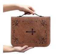 Bible Case - Vintage PU Writing Cover with Zipper, Protective Stand | Water Resistant Bible Covers for Women, Book Case with Handle, Religious For Her