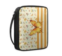 Bible Case Yellow Butterfly Floral Book Pouch Protective Carrying Book Case Canvas Polyester with Handle and Zippered Women Men for Standard Size Bible Cover 27.5x22.5x5.5 cm